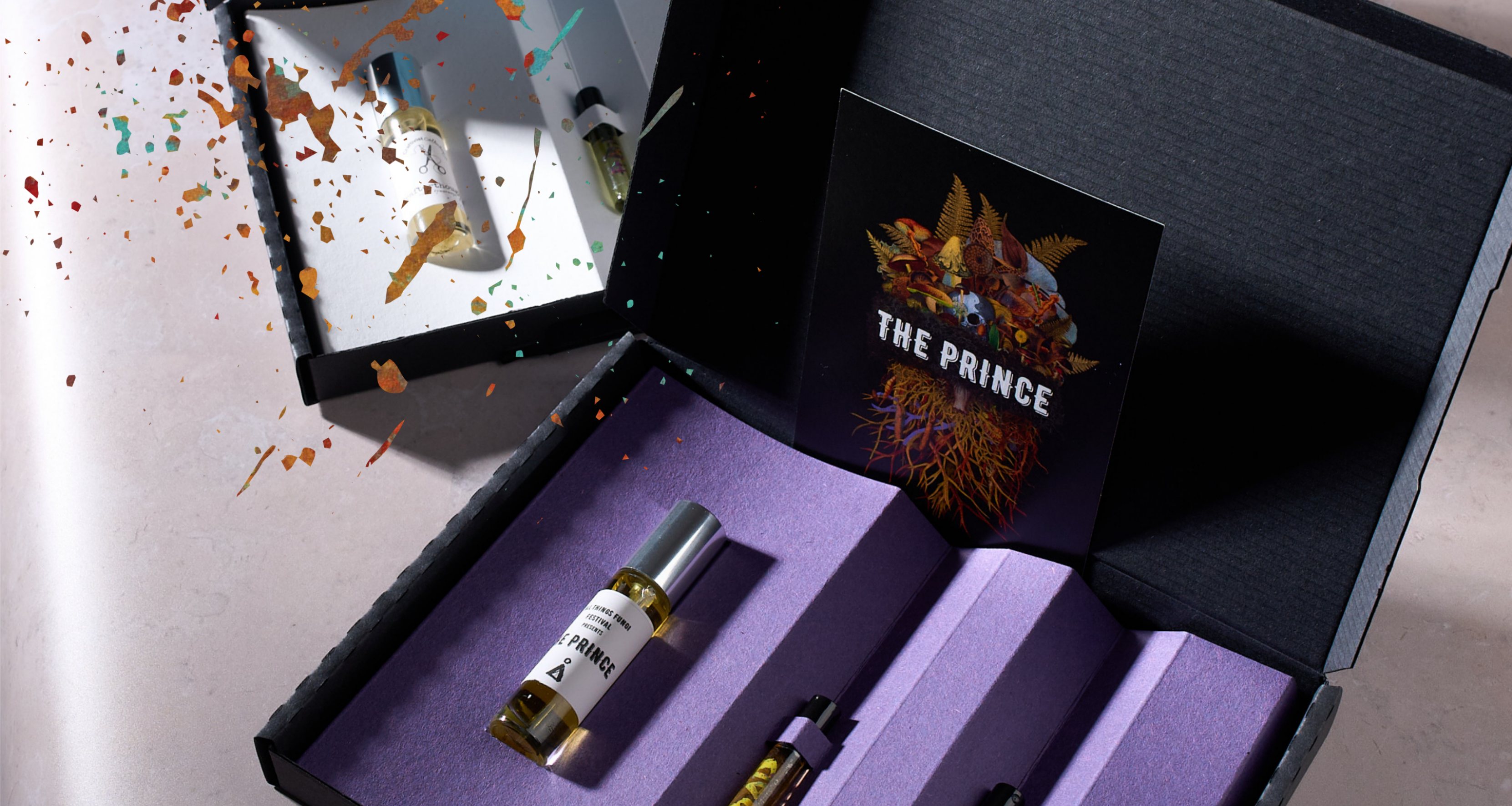 Vial and packaging with 'The Prince' branding on a purple surface
